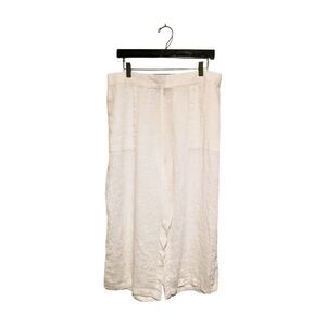 FLAX White Linen Summer L Capri Wide Leg Pants Linen Big Pocket Comfortable
